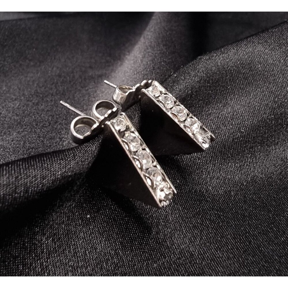 Rare Find SORRELLI Triangular Stud Earrings With Crystal Accents